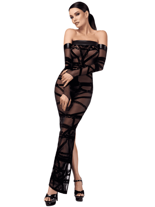 F358 Bondesque Opera Robe longue épaule décolletée