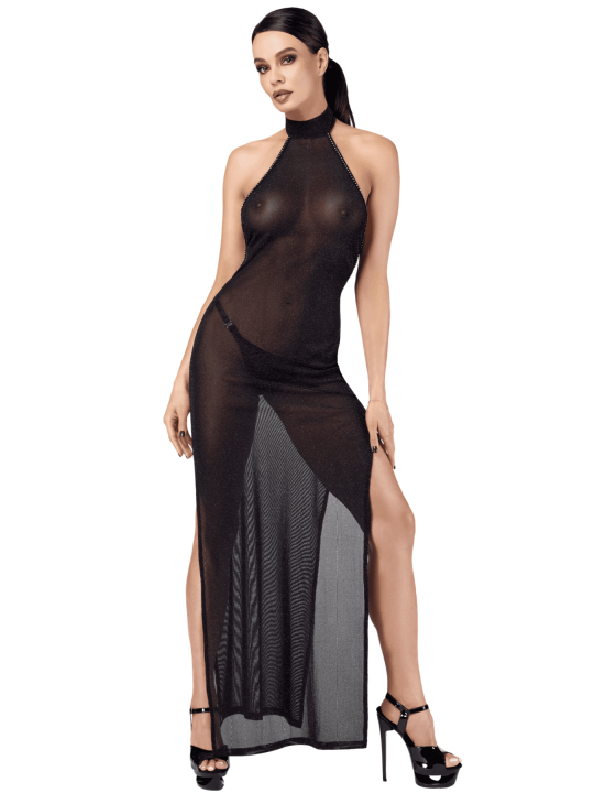 F372 Onyx Robe longue à deux fentes