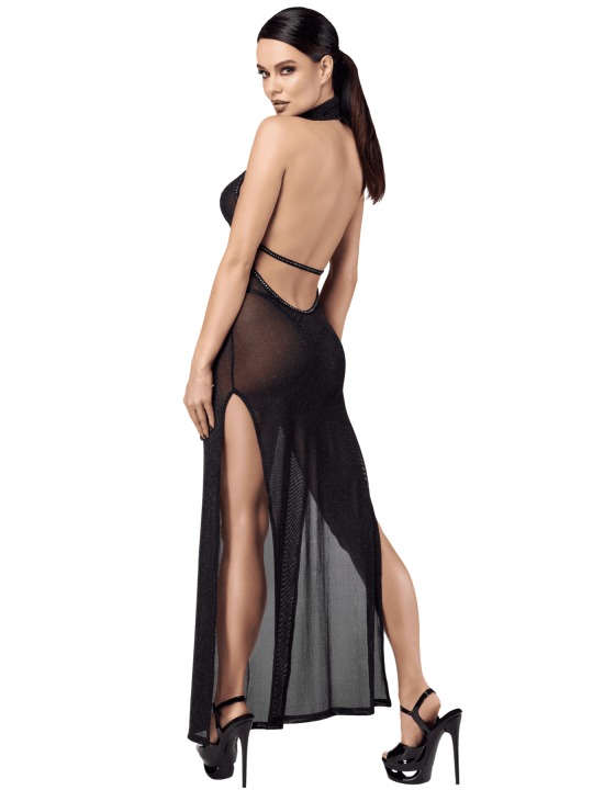 F372 Onyx Robe longue à deux fentes