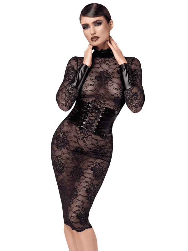 F375 Noirelle Robe corset mi-longue en dentelle
