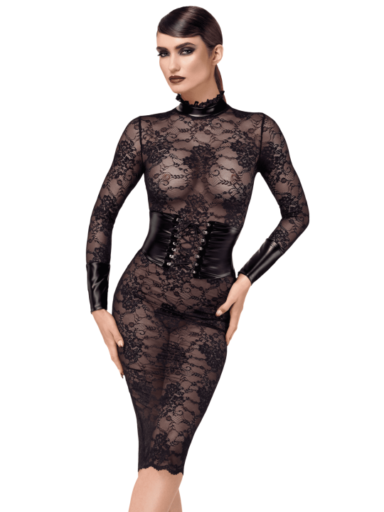 F375 Noirelle Robe corset mi-longue en dentelle