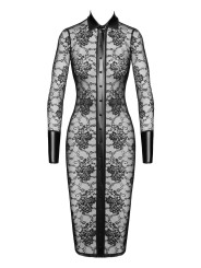 F376 Noirelle Robe à boutons mi-longue en dentelle