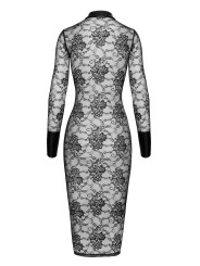 F376 Noirelle Robe à boutons mi-longue en dentelle