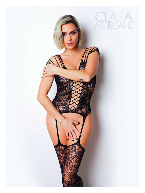 Le numéro 10 bodystocking Clara Morgane - Noir