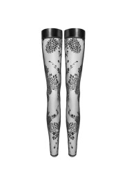 F243 Bas en tulle avec broderie flock à motifs