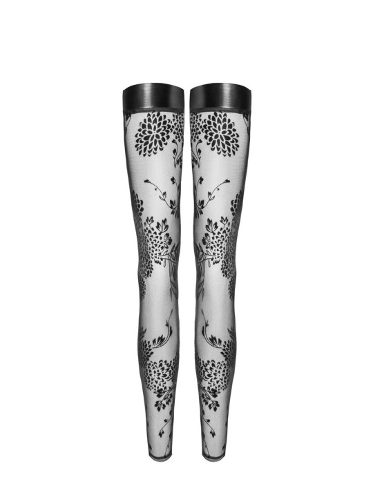 F243 Bas en tulle avec broderie flock à motifs