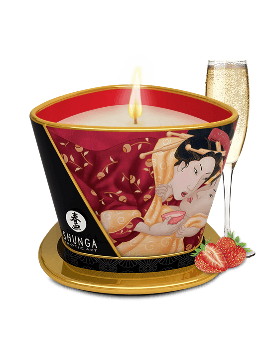 Bougie de massage lueur et caresses - Romance Vin pétillant à la fraise