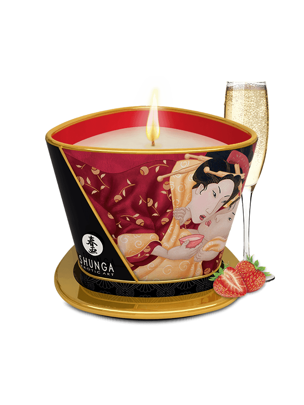 Bougie de massage lueur et caresses - Romance Vin pétillant à la fraise