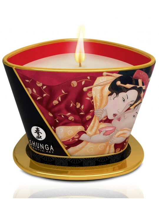 Bougie de massage lueur et caresses - Romance Vin pétillant à la fraise