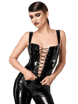 F379 Dominae Corset Top en PVC lacé sur l'avant