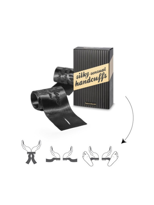 Menottes sensuelles - Liens en satin - Noir